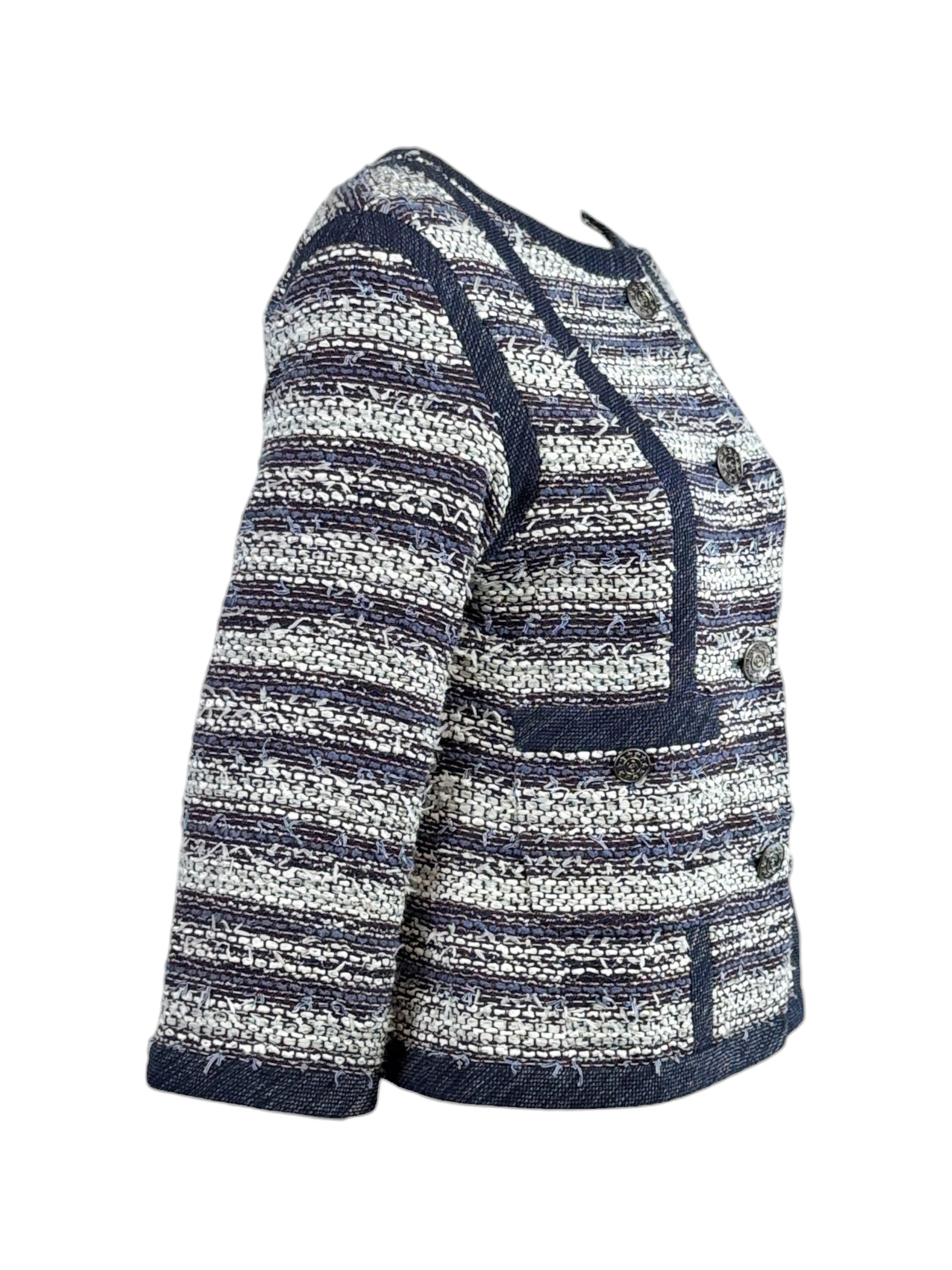 Chanel Karl Lagerfeld Spring 2013 Cropped tweed jacket navy white