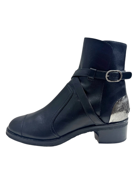 Chanel black leather metallic boots