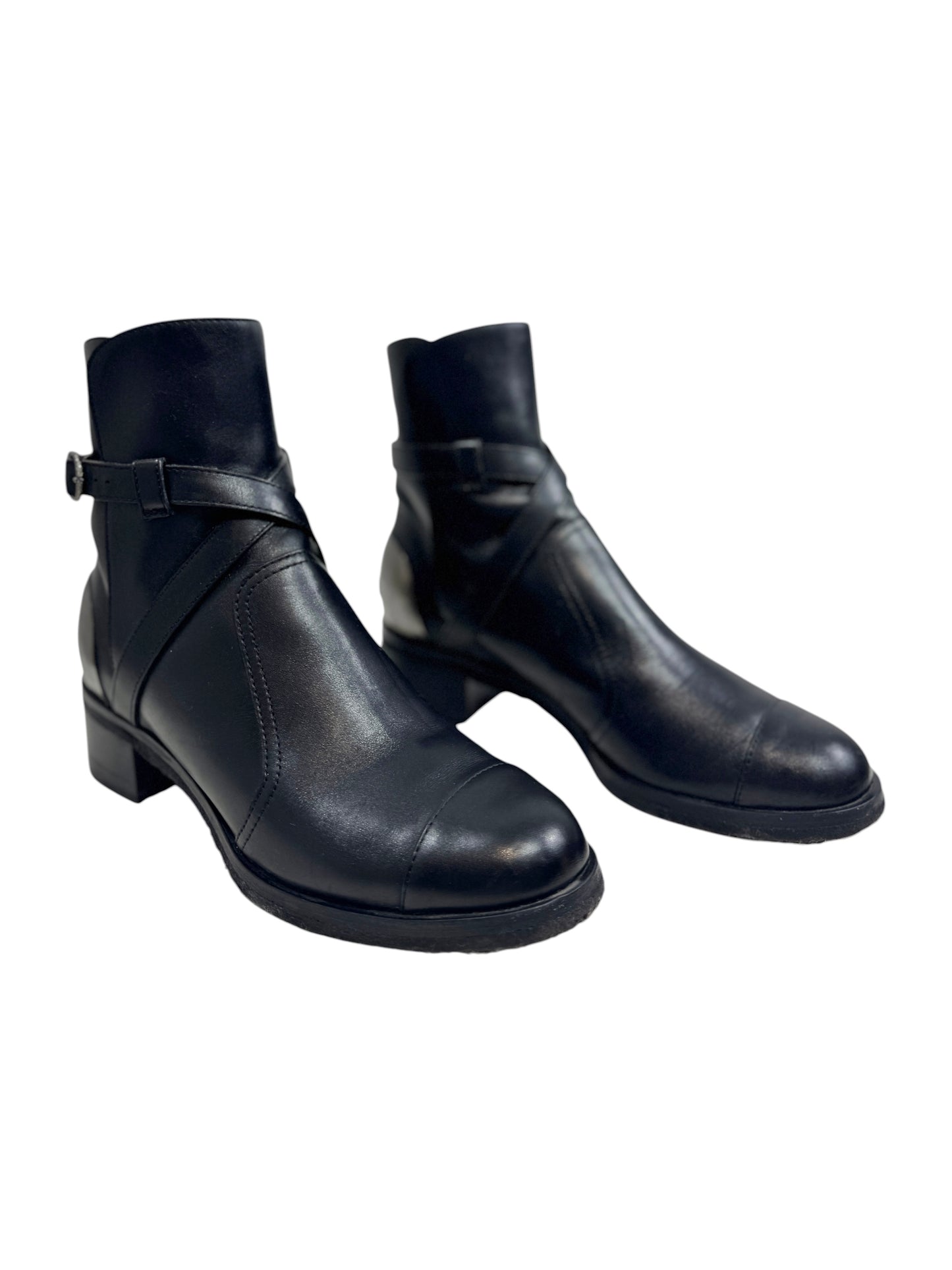 Chanel black leather metallic boots