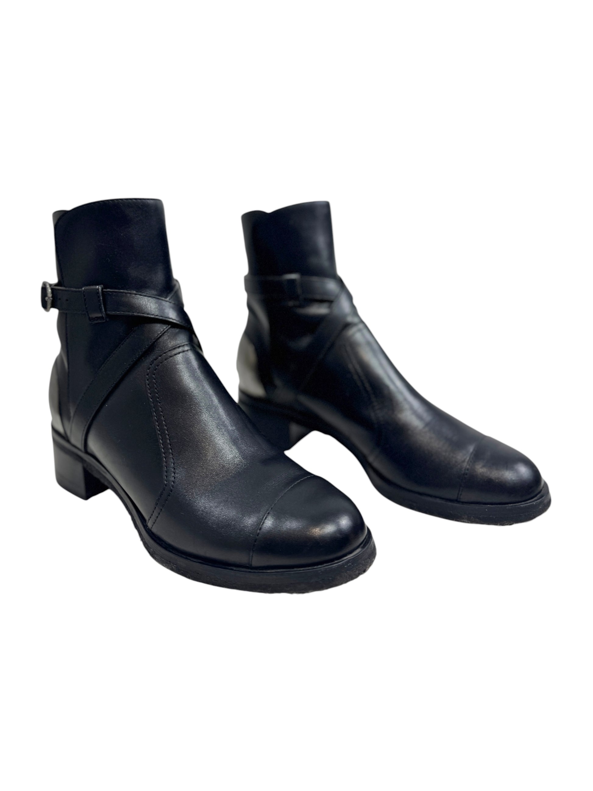 Chanel black leather metallic boots