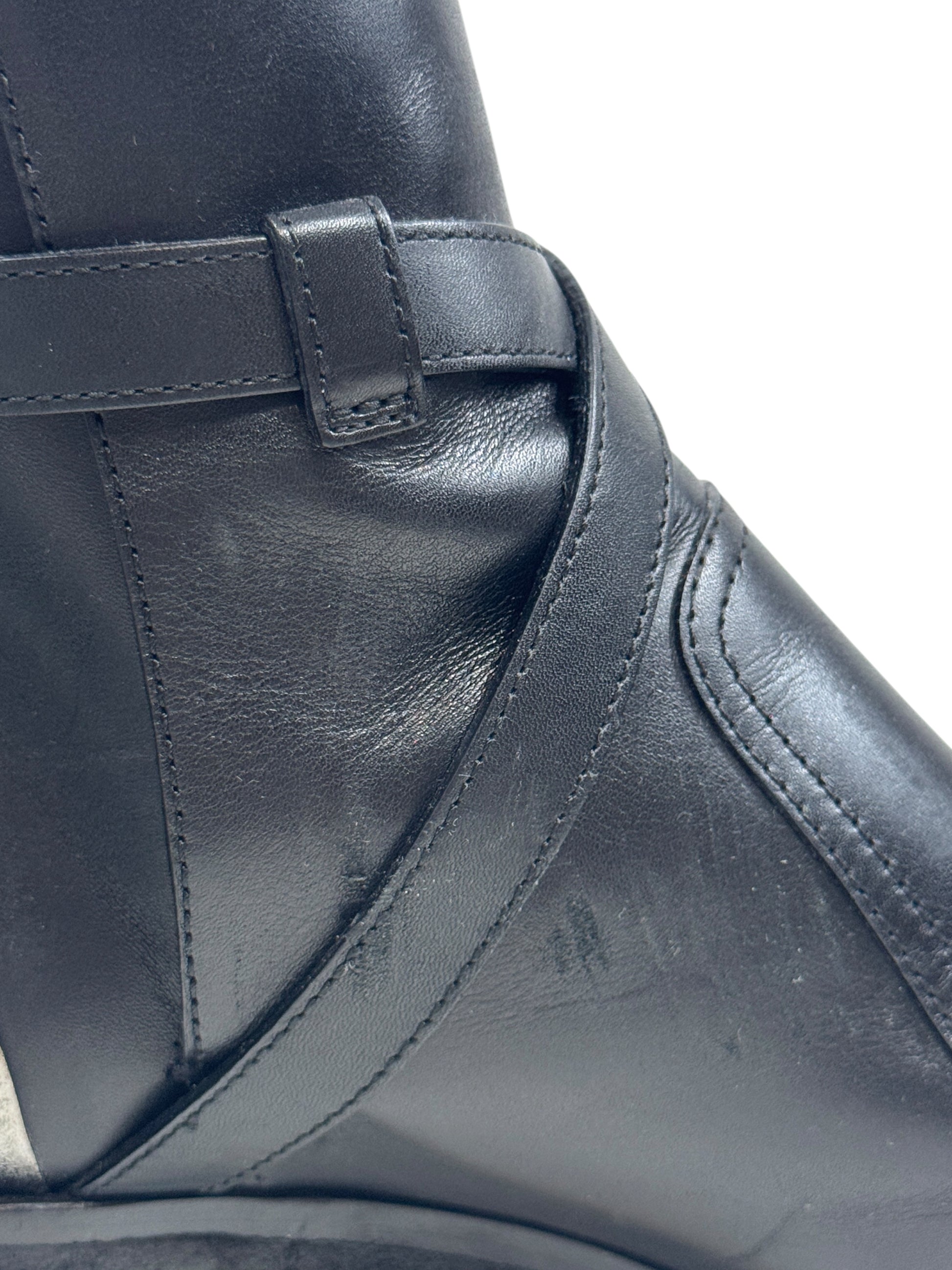 Chanel black leather metallic boots