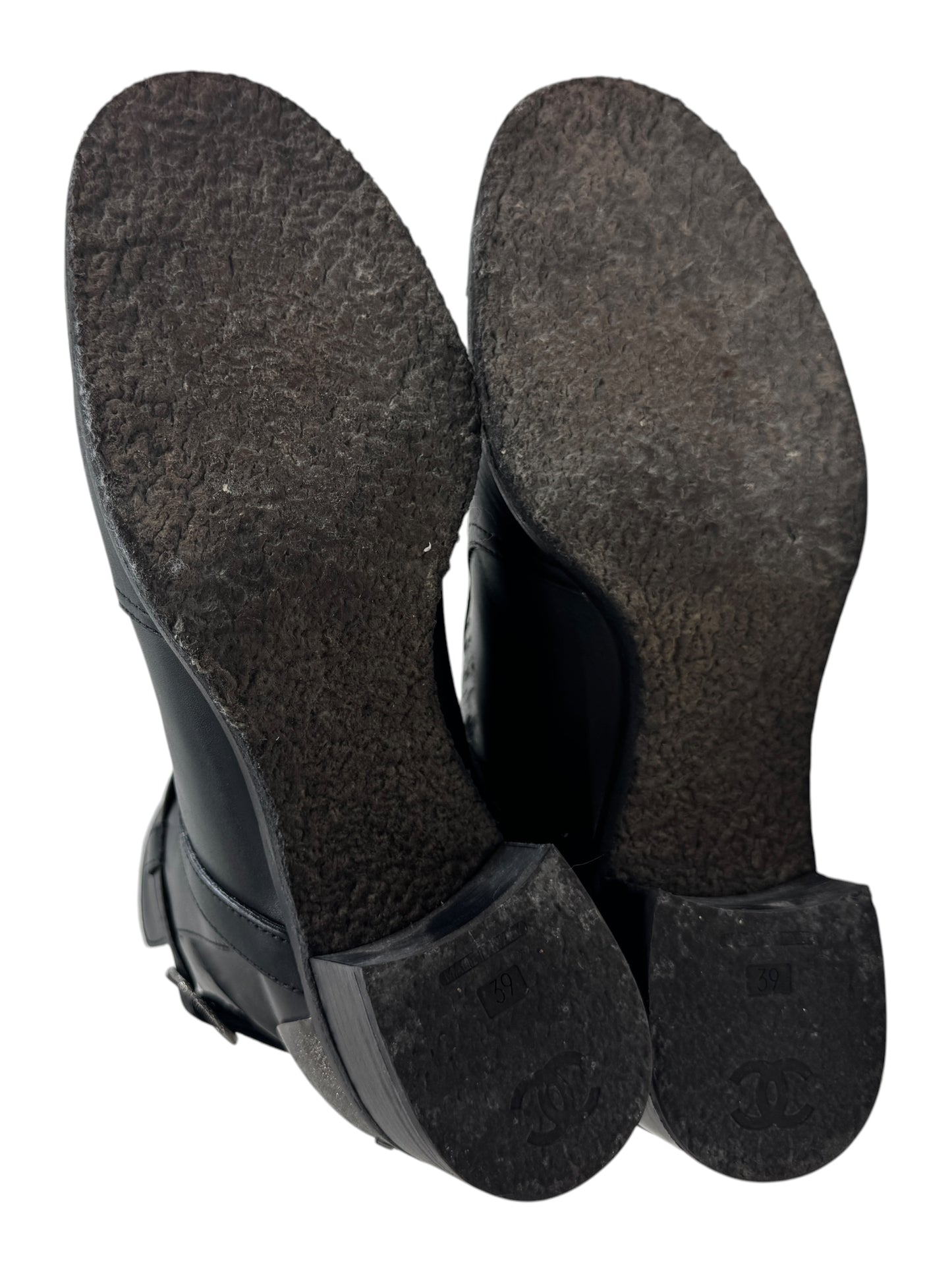 Chanel black leather metallic boots