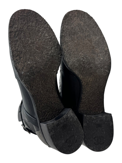 Chanel black leather metallic boots