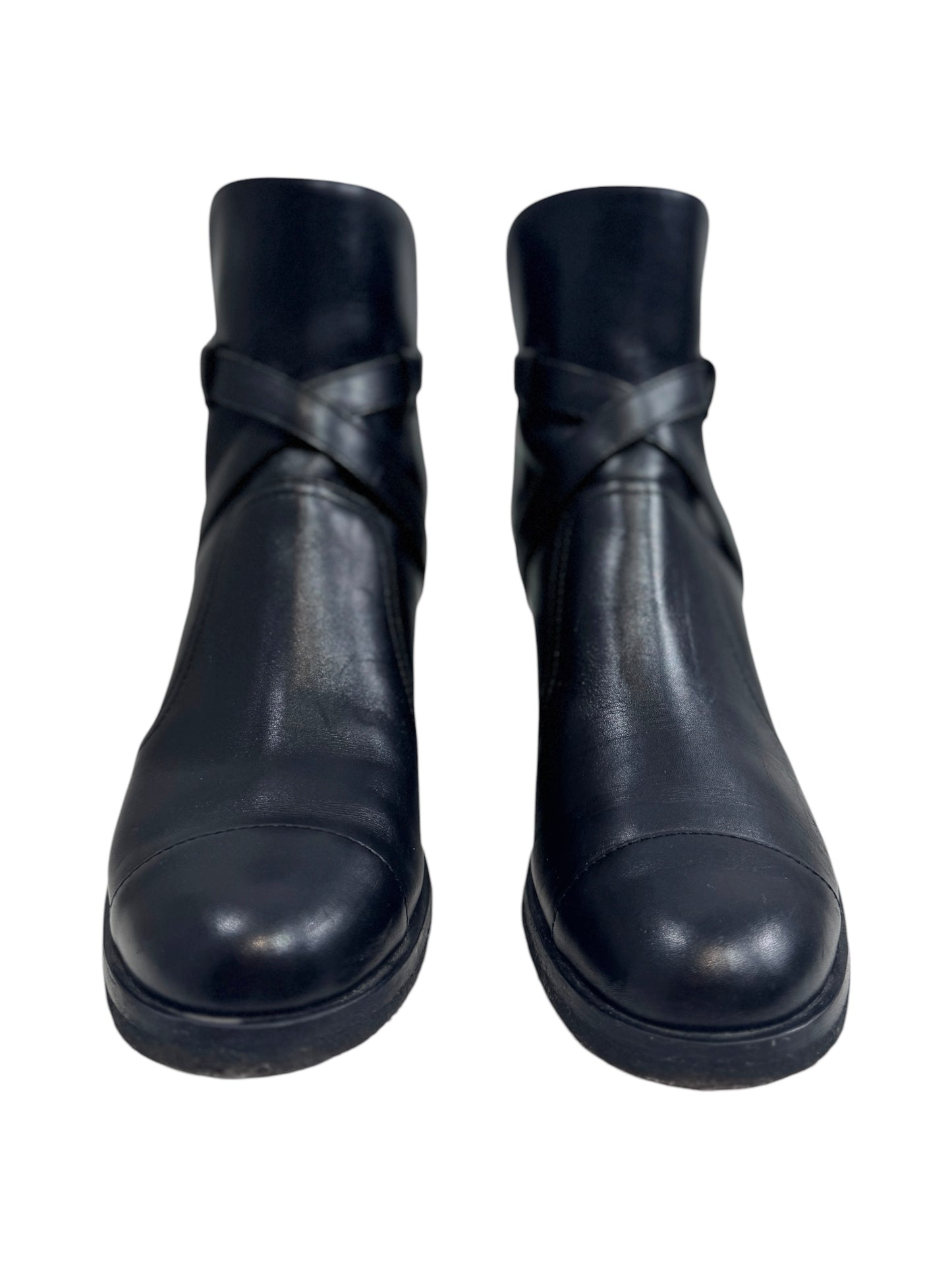 Chanel black leather metallic boots