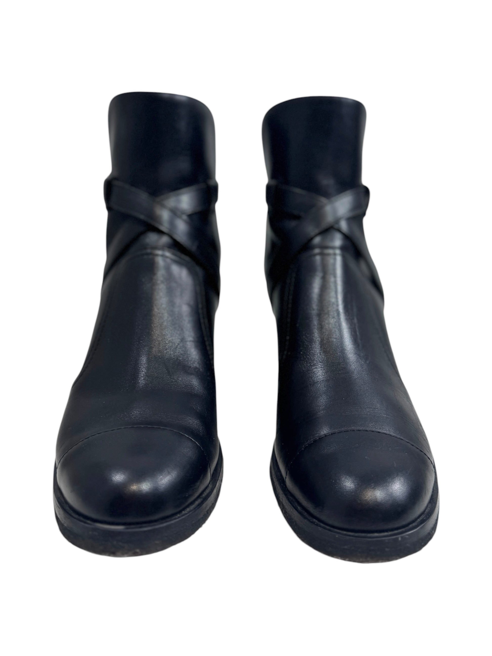 Chanel black leather metallic boots