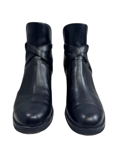 Chanel black leather metallic boots