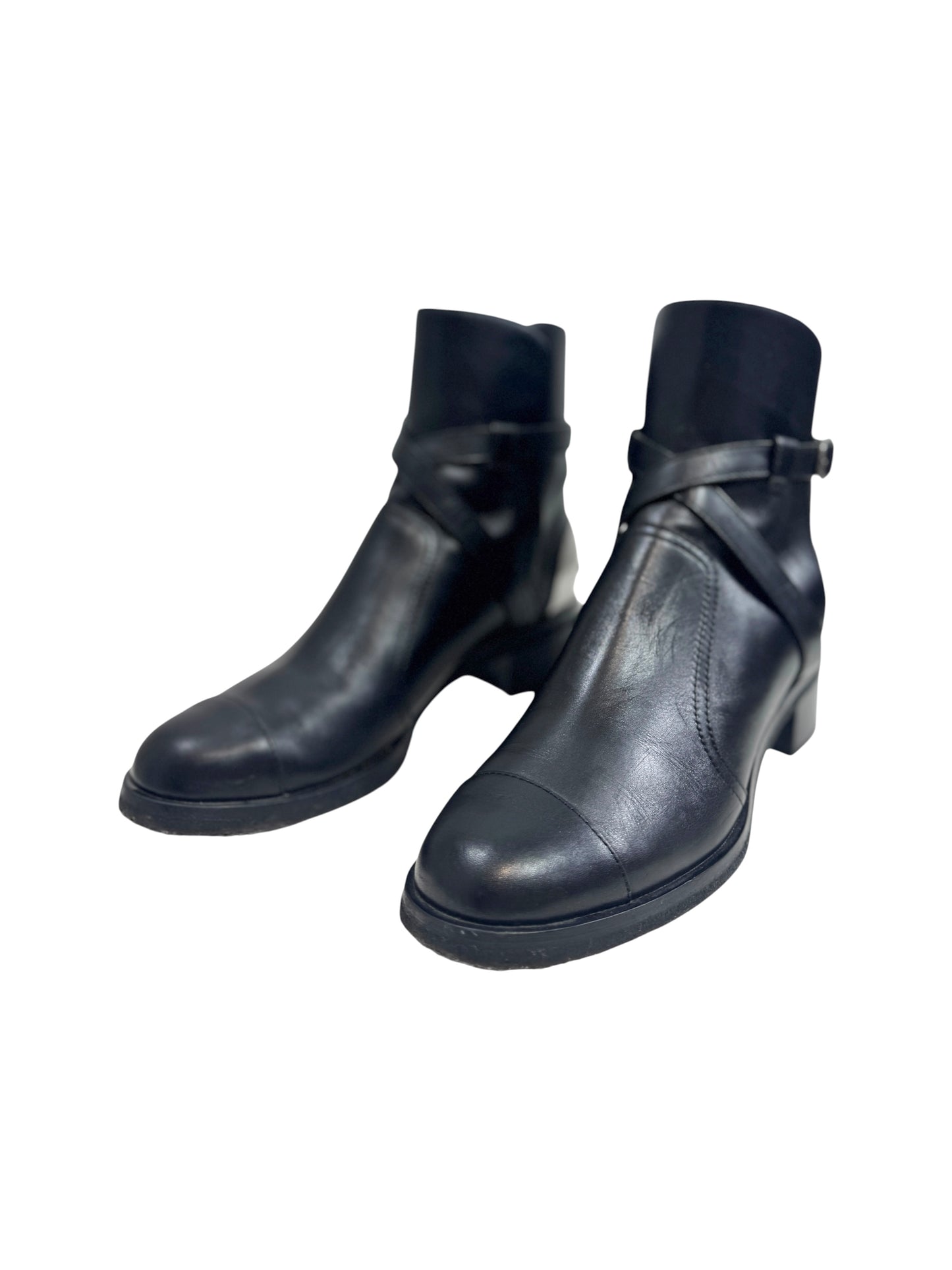 Chanel black leather metallic boots