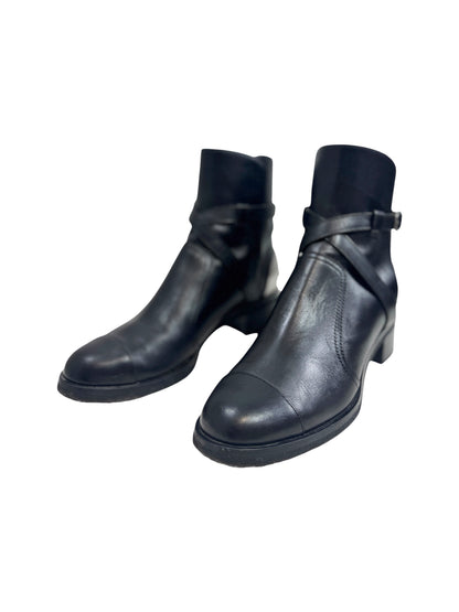 Chanel black leather metallic boots
