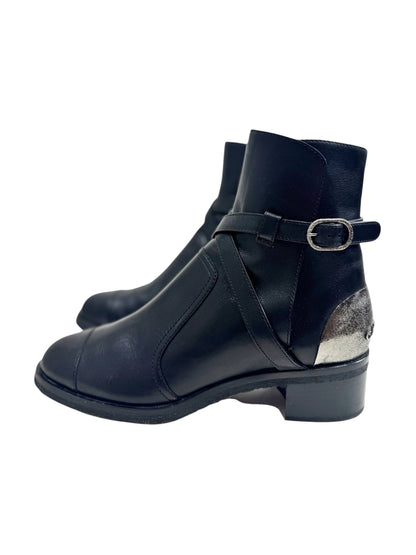 Chanel black leather metallic boots