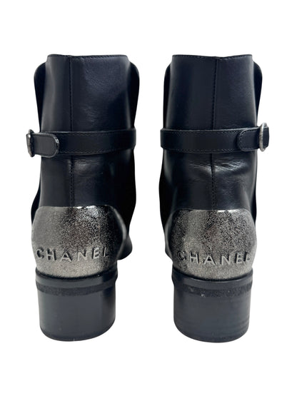 Chanel black leather metallic boots