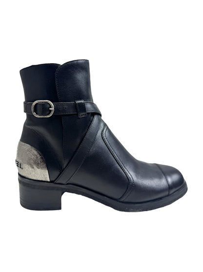 Chanel black leather metallic boots