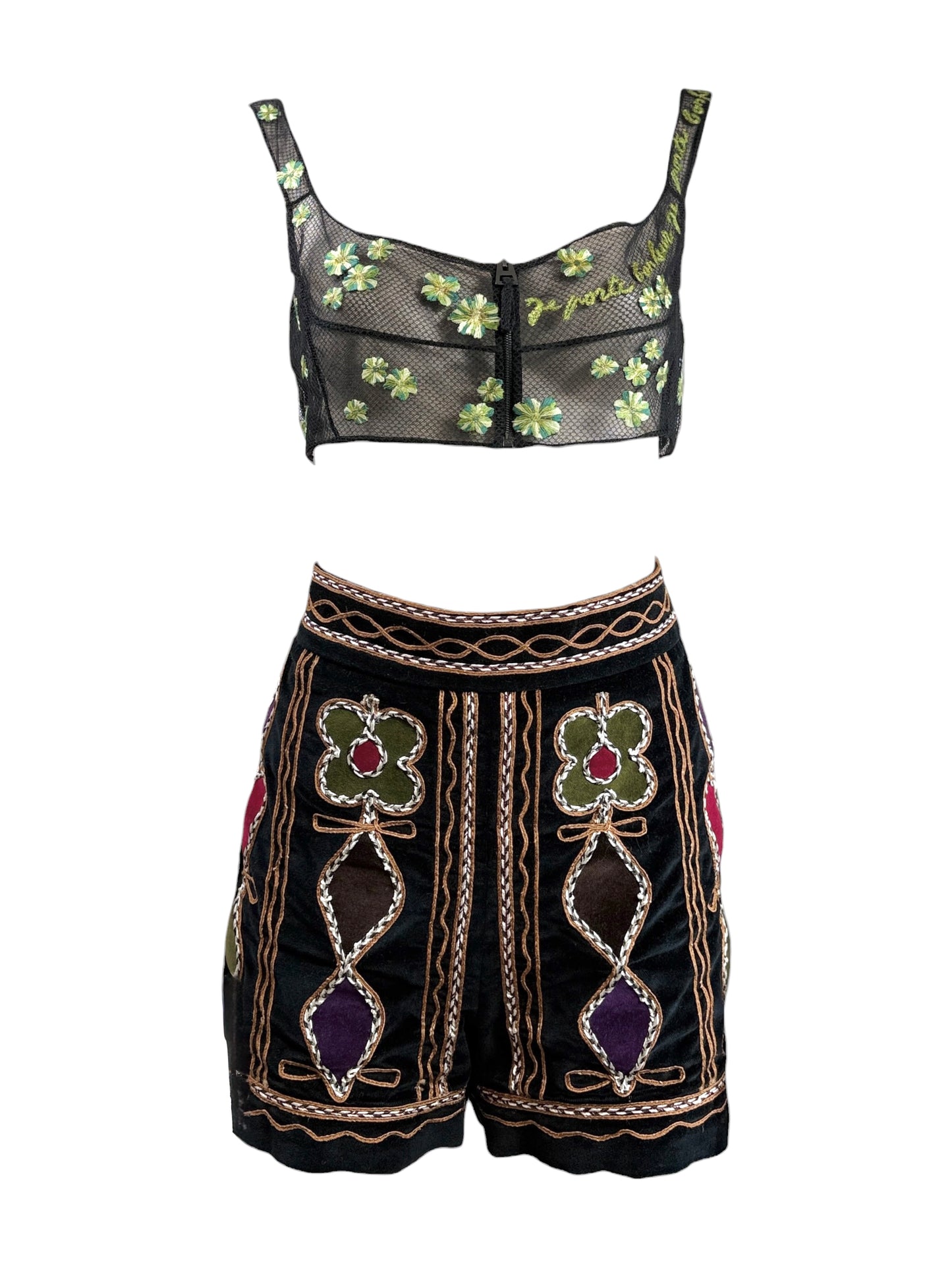 Christian Dior Maria Grazia Chiuri Ensemble tulle bra mini velvet short