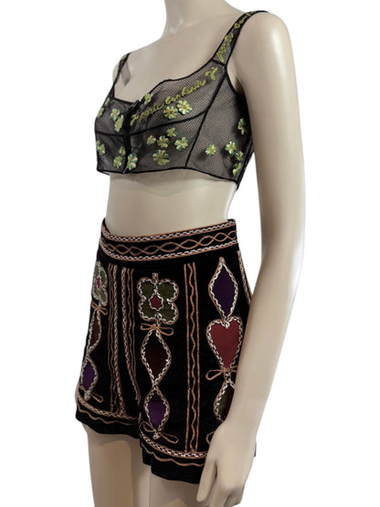 Christian Dior Maria Grazia Chiuri Ensemble tulle bra mini velvet short