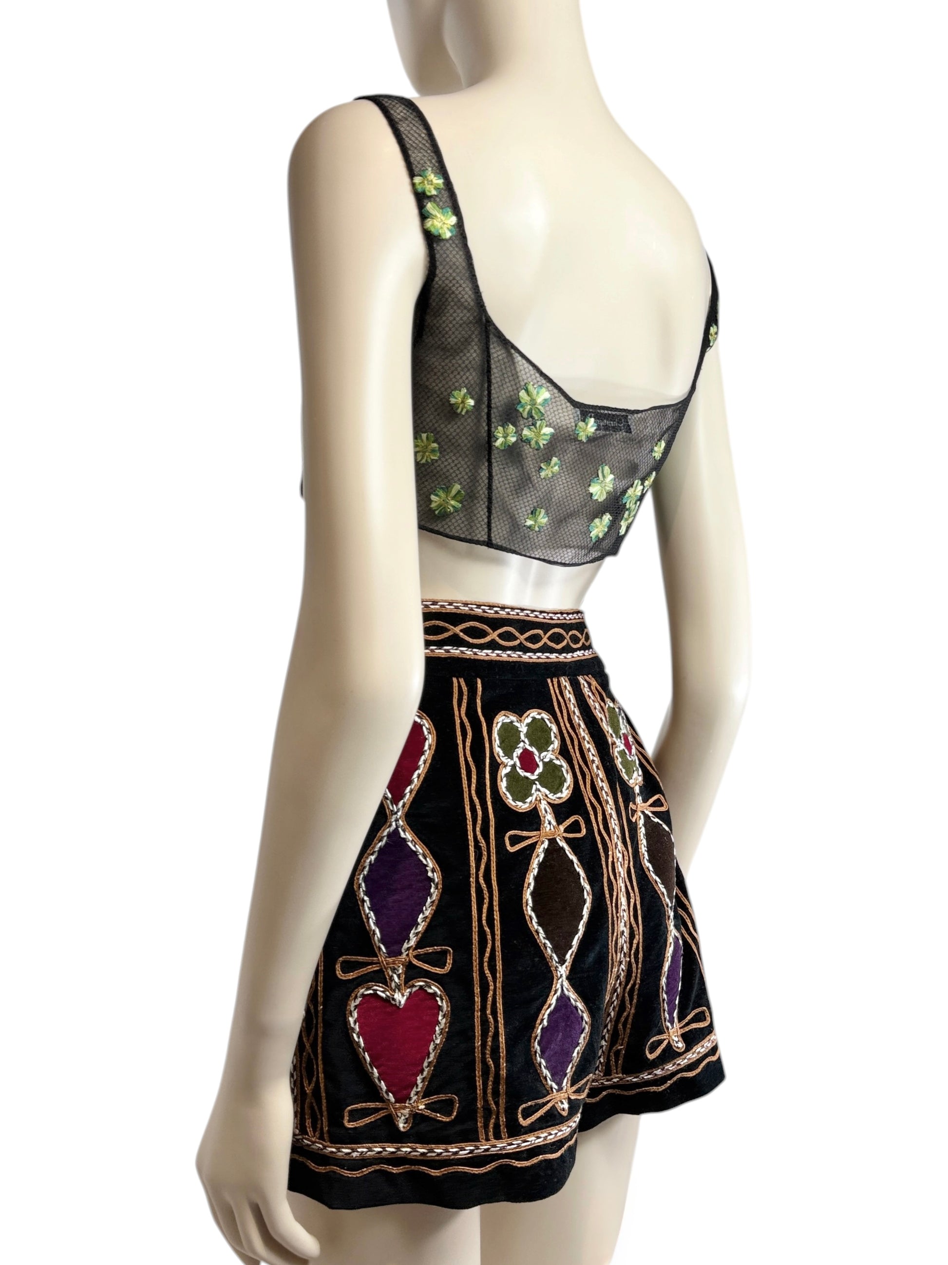 Christian Dior Maria Grazia Chiuri Ensemble tulle bra mini velvet short