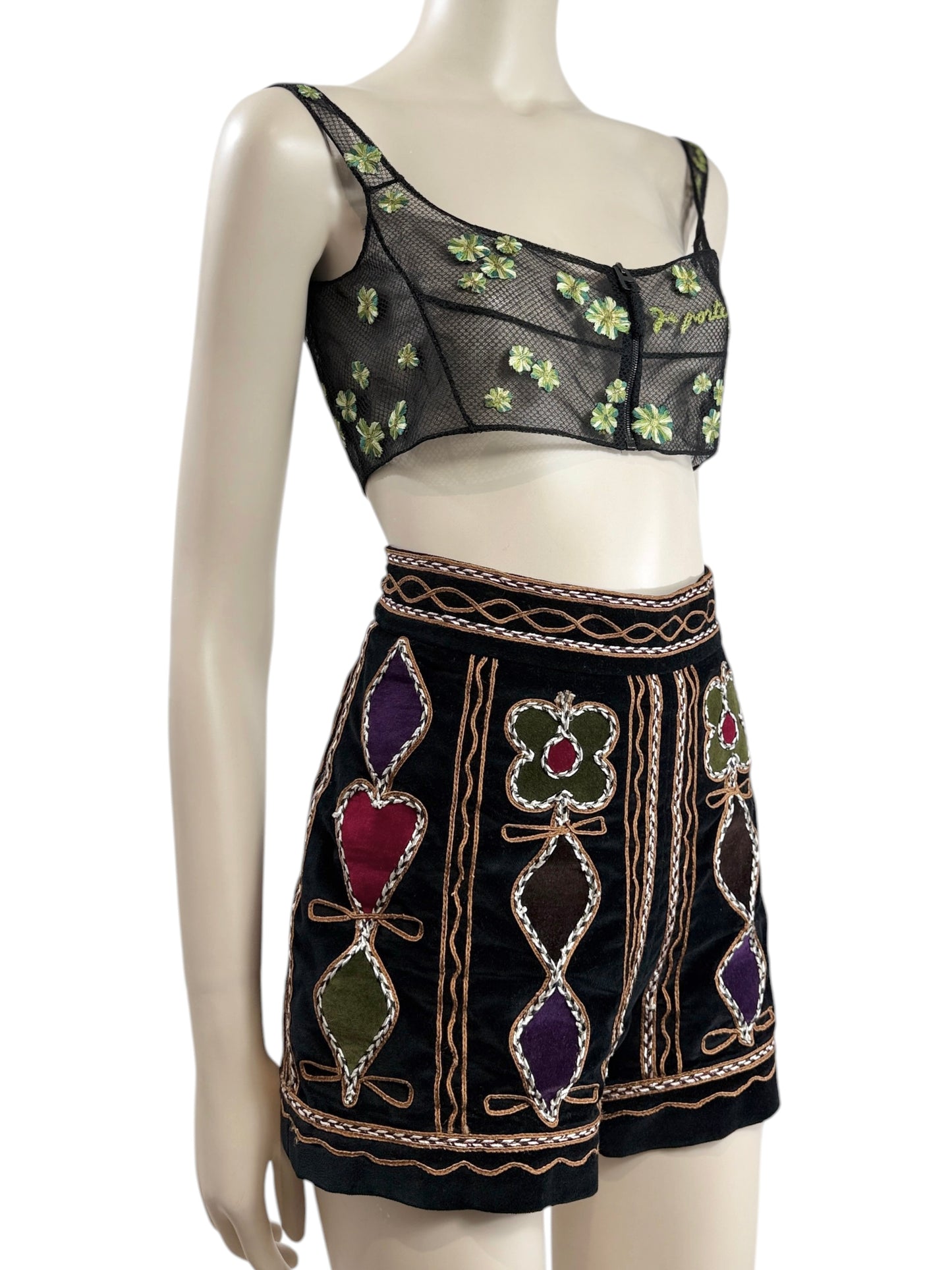Christian Dior Maria Grazia Chiuri Ensemble tulle bra mini velvet short
