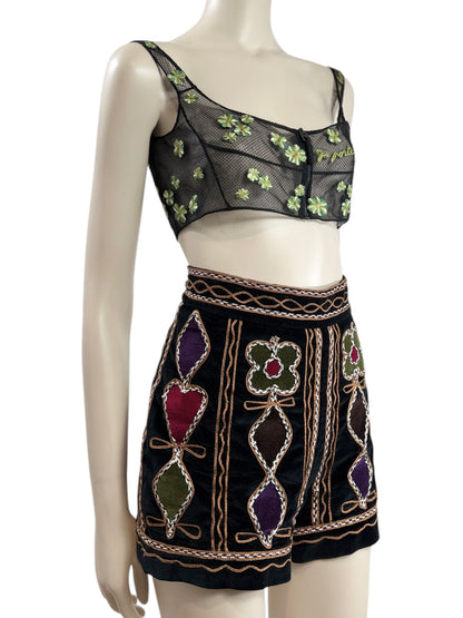 Christian Dior Maria Grazia Chiuri Ensemble tulle bra mini velvet short