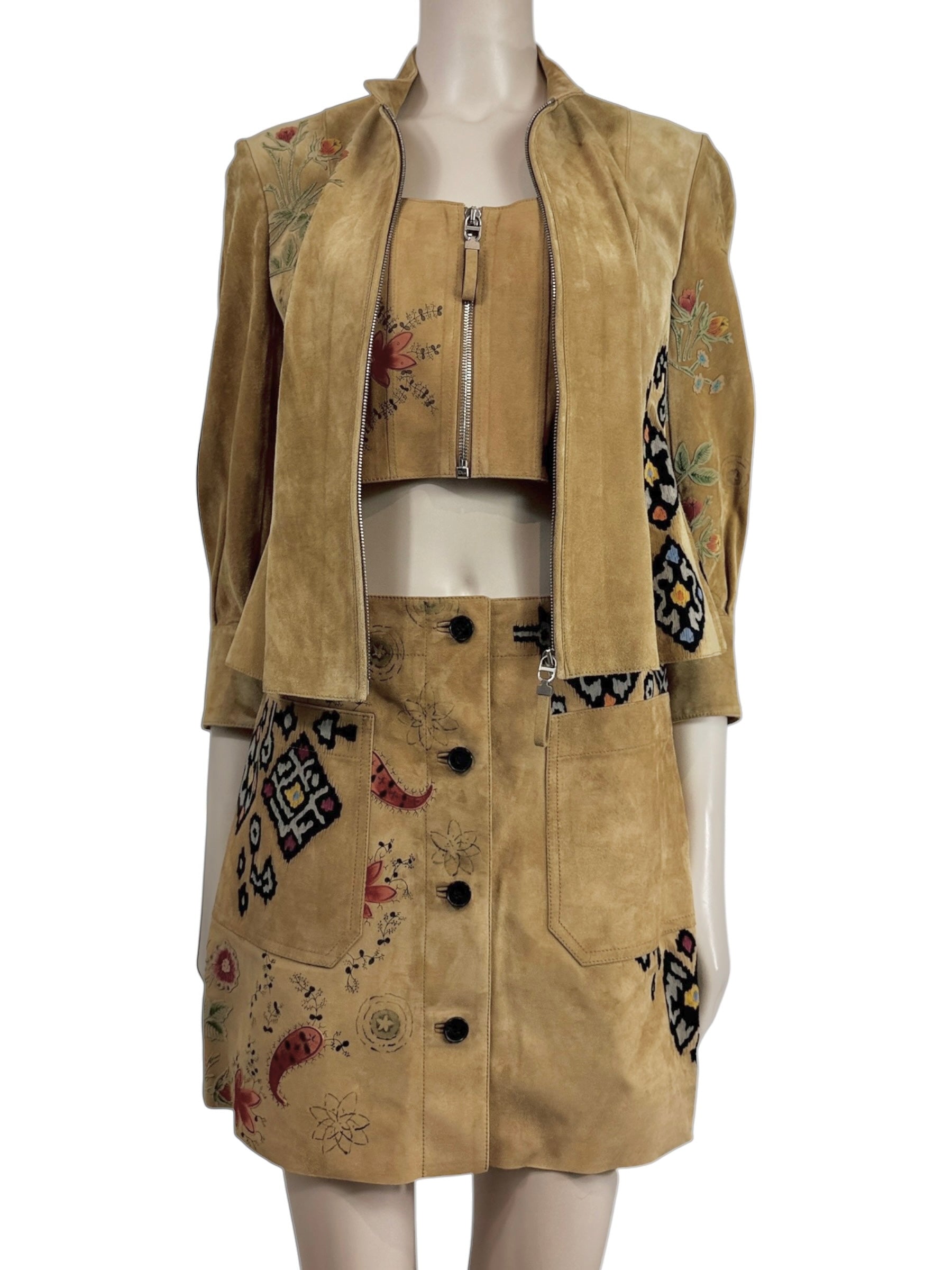 Christian Dior Maria Grazia Chiuri Spring 2021 suede floral leather set