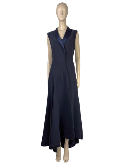 Christian Dior Raf Simons - Resort 2016  - Long navy silk and wool tuxedo dress.