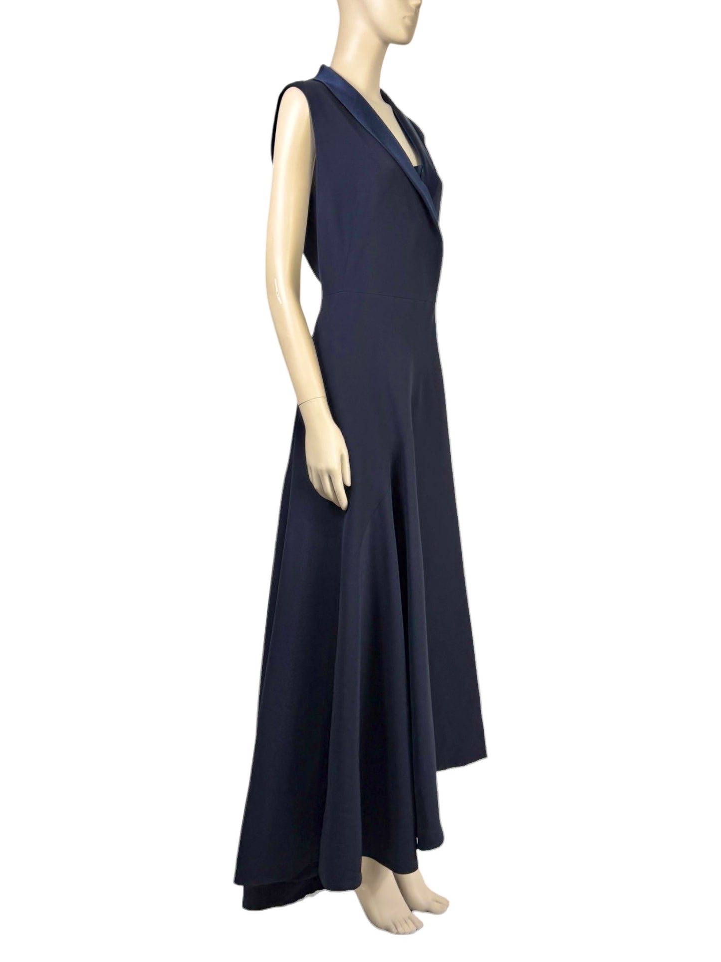 Christian Dior Raf Simons - Resort 2016  - Long navy silk and wool tuxedo dress.