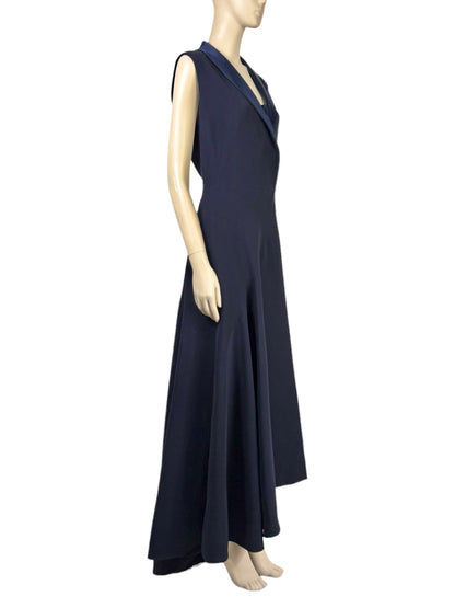 Christian Dior Raf Simons - Resort 2016  - Long navy silk and wool tuxedo dress.