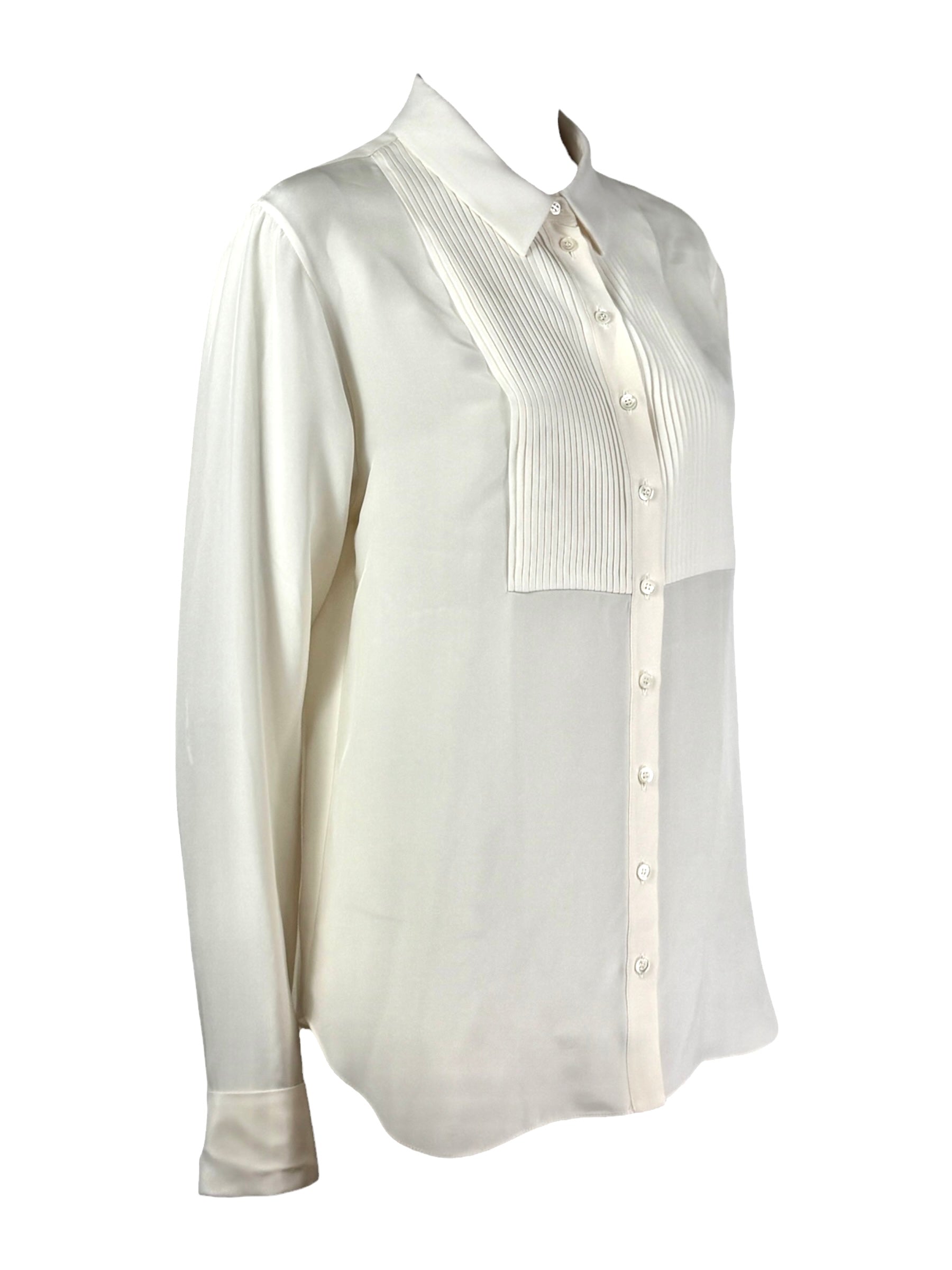 Christian Dior  Raf Simons - Resort 2016  - Shirt with bib front in ecru satin silk crepe