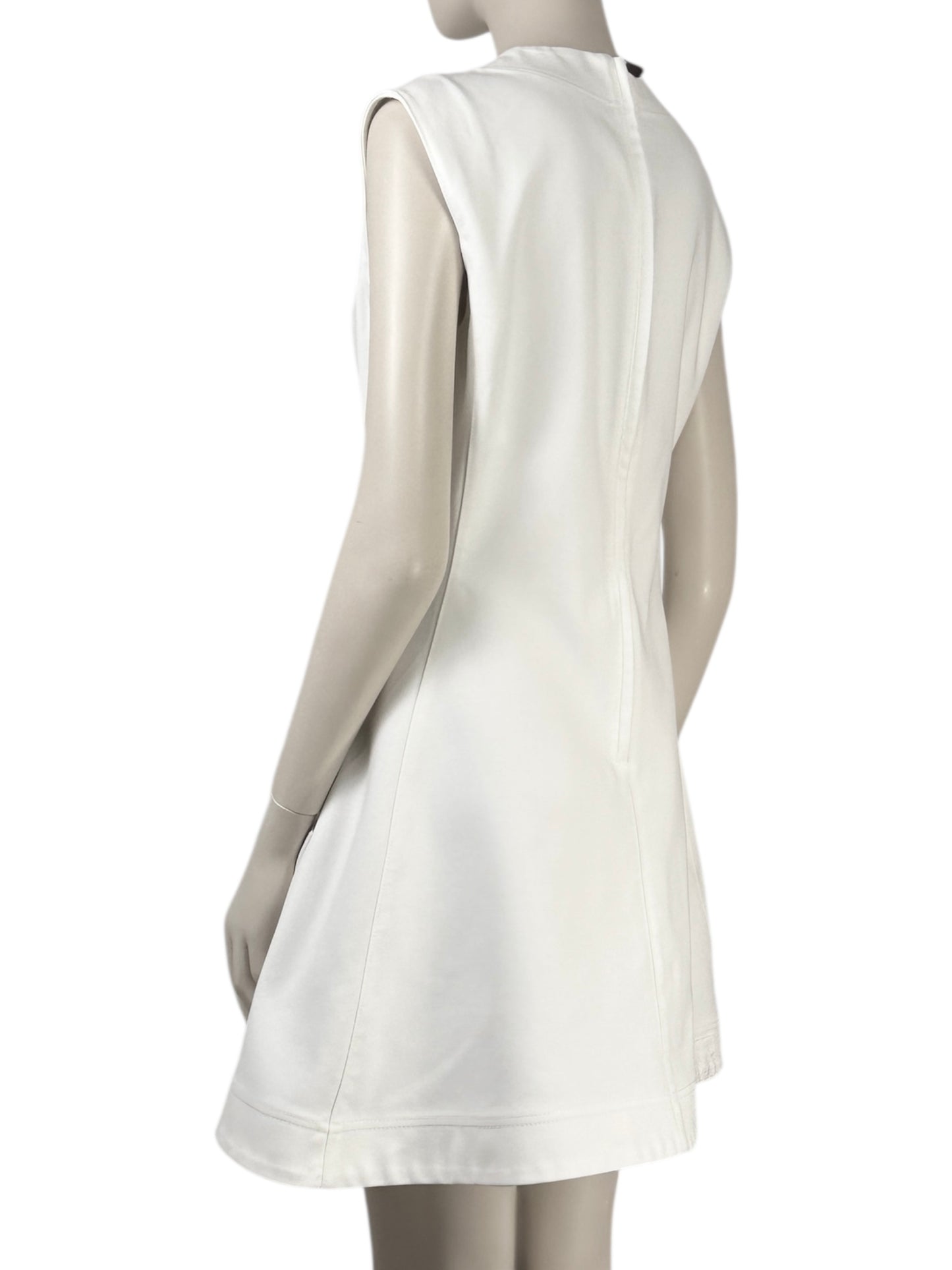 Christian Dior  Raf Simons - Resort 2016  - Sleeveless zip-up dress in white cotton, two pockets embroidered with silver glass beads