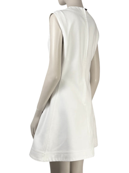 Christian Dior  Raf Simons - Resort 2016  - Sleeveless zip-up dress in white cotton, two pockets embroidered with silver glass beads