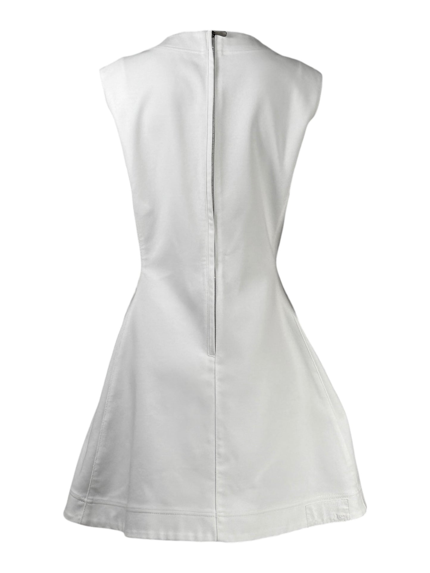 Christian Dior  Raf Simons - Resort 2016  - Sleeveless zip-up dress in white cotton, two pockets embroidered with silver glass beads