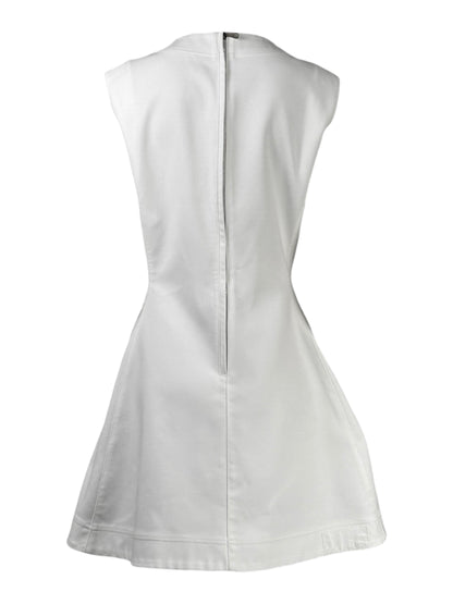 Christian Dior  Raf Simons - Resort 2016  - Sleeveless zip-up dress in white cotton, two pockets embroidered with silver glass beads