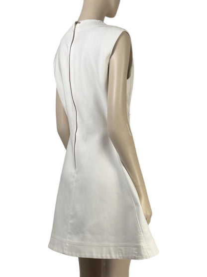Christian Dior  Raf Simons - Resort 2016  - Sleeveless zip-up dress in white cotton, two pockets embroidered with silver glass beads