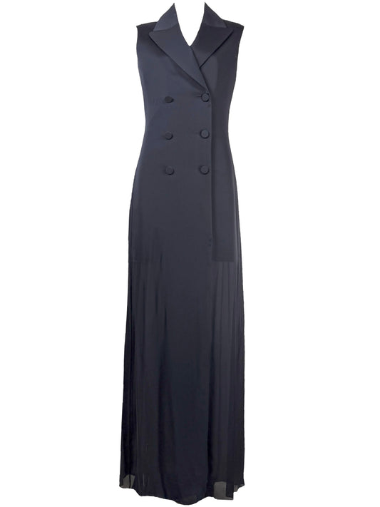 Christian Dior Raf Simons - Spring/Summer 2014 - Navy cotton and silk coat dress forming a jacket topped with a long silk coat
