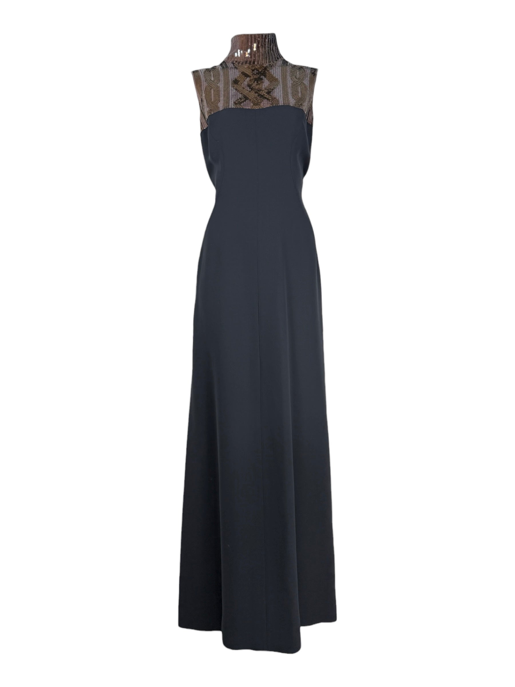 Christian Dior  Raf Simons Autumn/Winter 2015-2016 Collection - Long navy silk and wool dress, sequined collar with cable pattern