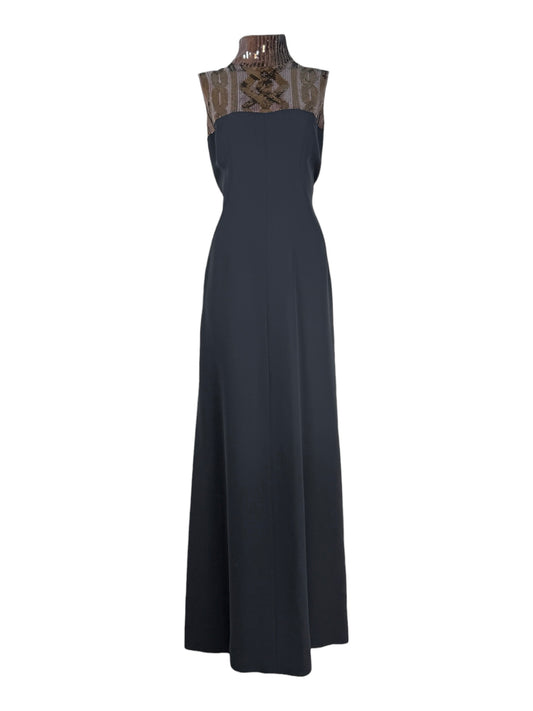Christian Dior  Raf Simons Autumn/Winter 2015-2016 Collection - Long navy silk and wool dress, sequined collar with cable pattern