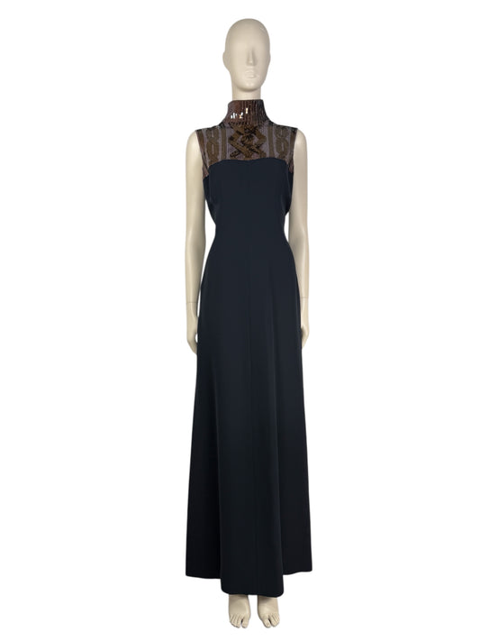 Christian Dior  Raf Simons Autumn/Winter 2015-2016 Collection - Long navy silk and wool dress, sequined collar with cable pattern 1