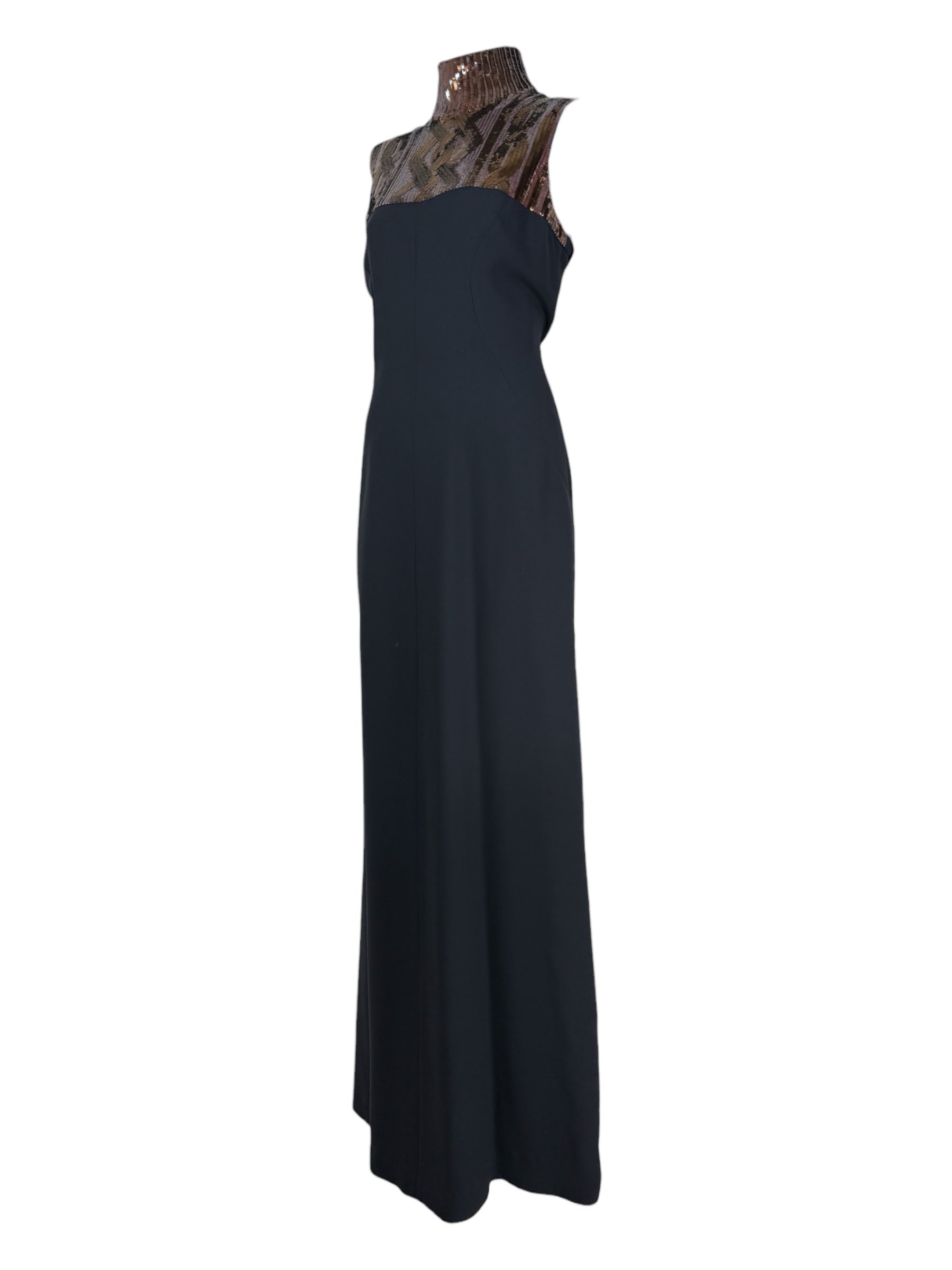 Christian Dior  Raf Simons Autumn/Winter 2015-2016 Collection - Long navy silk and wool dress, sequined collar with cable pattern 2