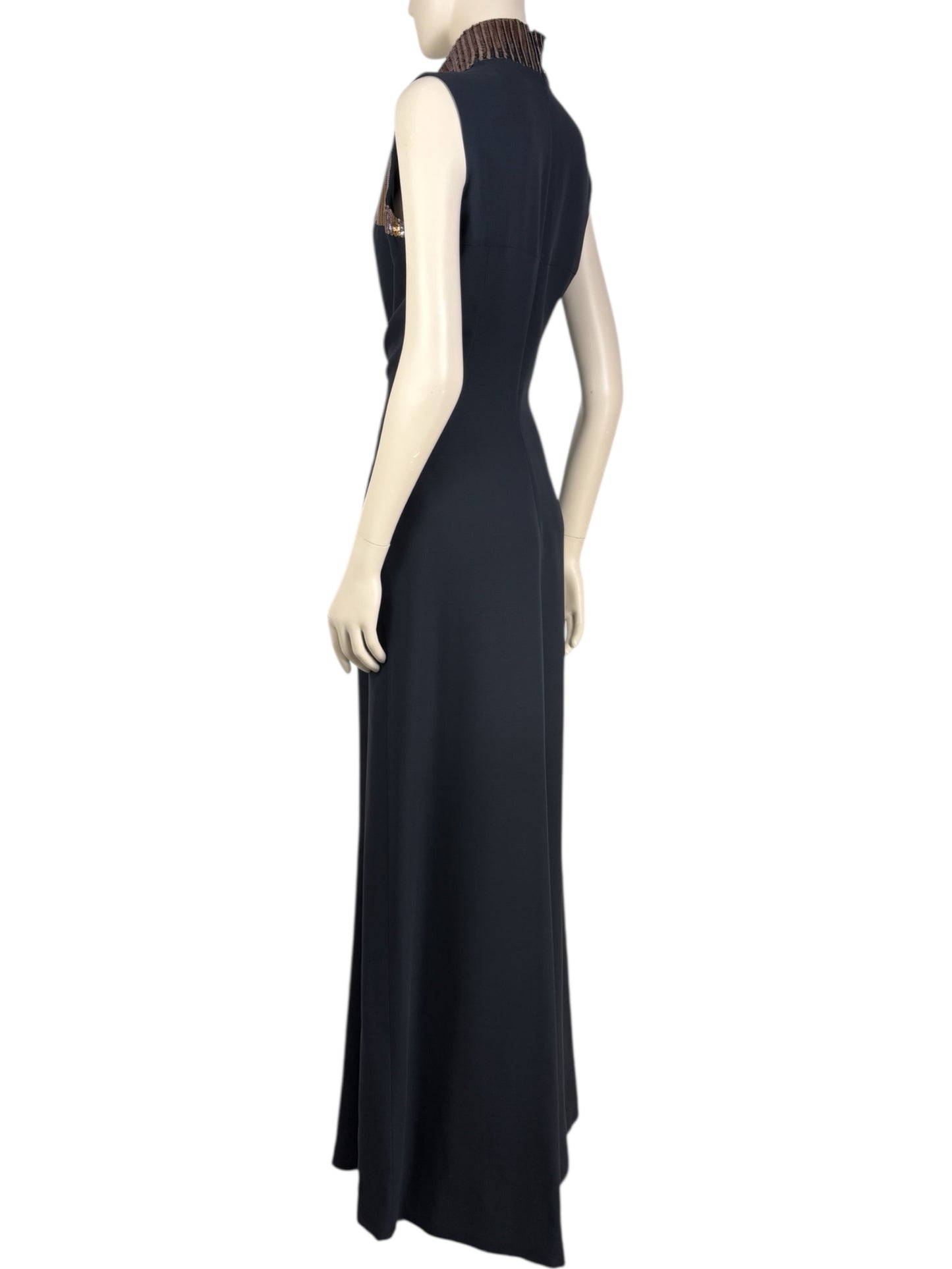 Christian Dior  Raf Simons Autumn/Winter 2015-2016 Collection - Long navy silk and wool dress, sequined collar with cable pattern 3