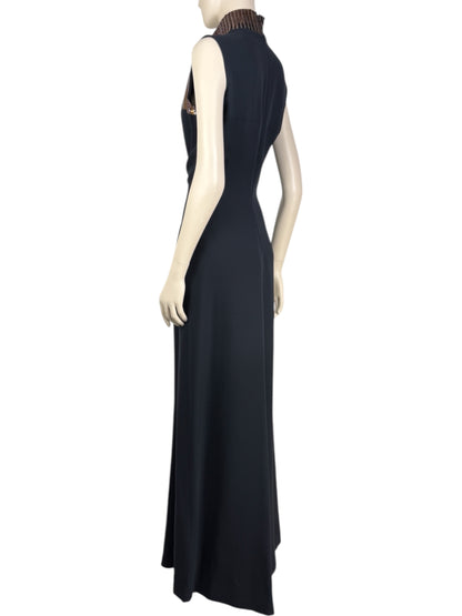 Christian Dior  Raf Simons Autumn/Winter 2015-2016 Collection - Long navy silk and wool dress, sequined collar with cable pattern 3