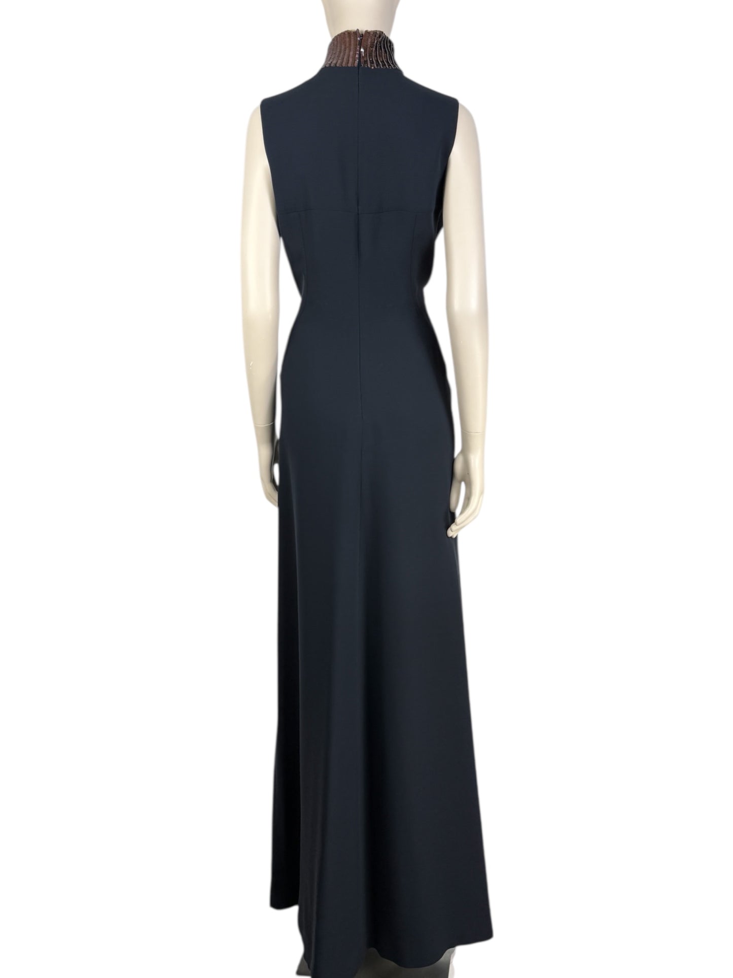 Christian Dior  Raf Simons Autumn/Winter 2015-2016 Collection - Long navy silk and wool dress, sequined collar with cable pattern 4