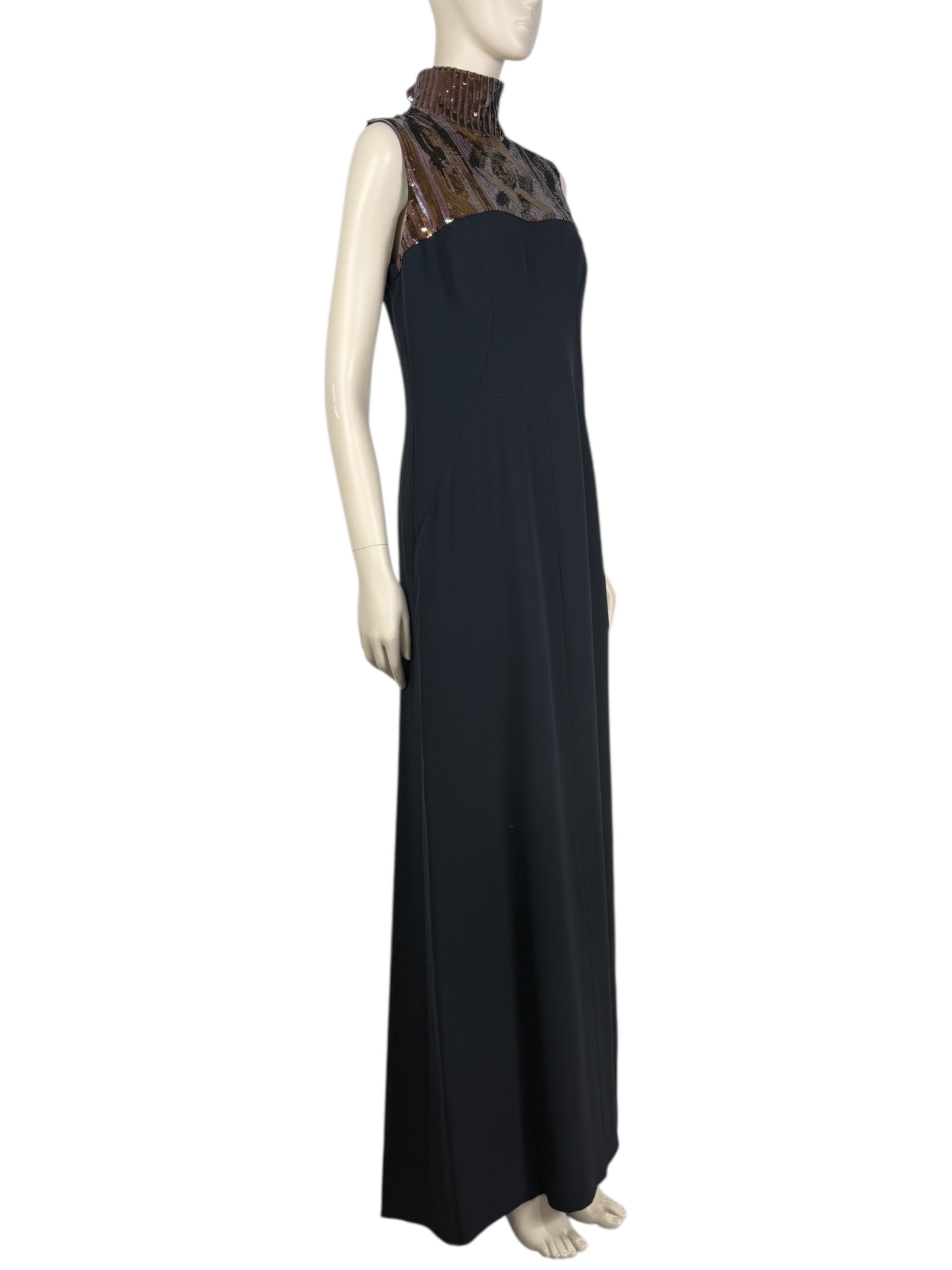 Christian Dior  Raf Simons Autumn/Winter 2015-2016 Collection - Long navy silk and wool dress, sequined collar with cable pattern 6