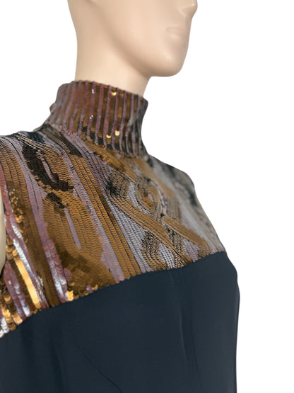 Christian Dior  Raf Simons Autumn/Winter 2015-2016 Collection - Long navy silk and wool dress, sequined collar with cable pattern 7