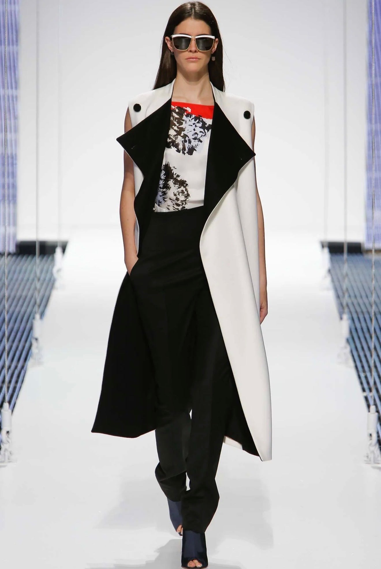 Christian Dior Raf Simons Resort 2015 black white cashmere coat