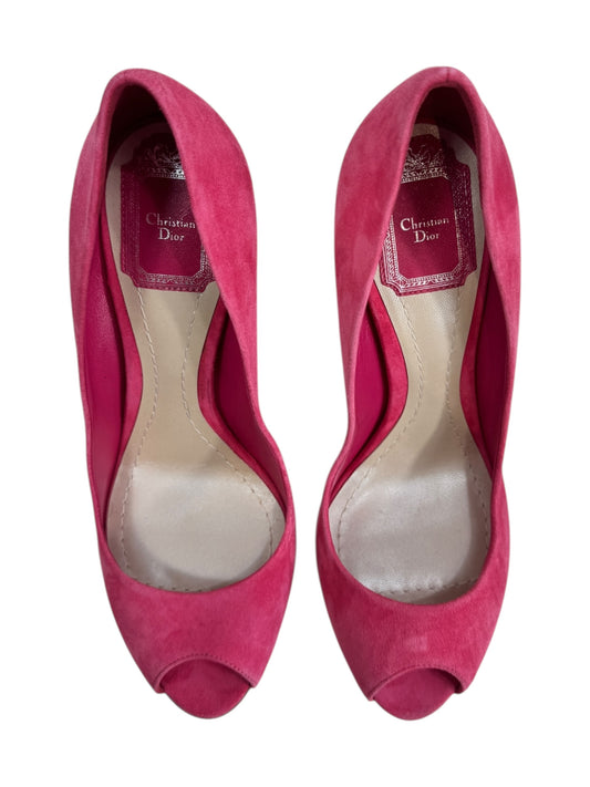 Christian Dior pink suede pumps metallic gold