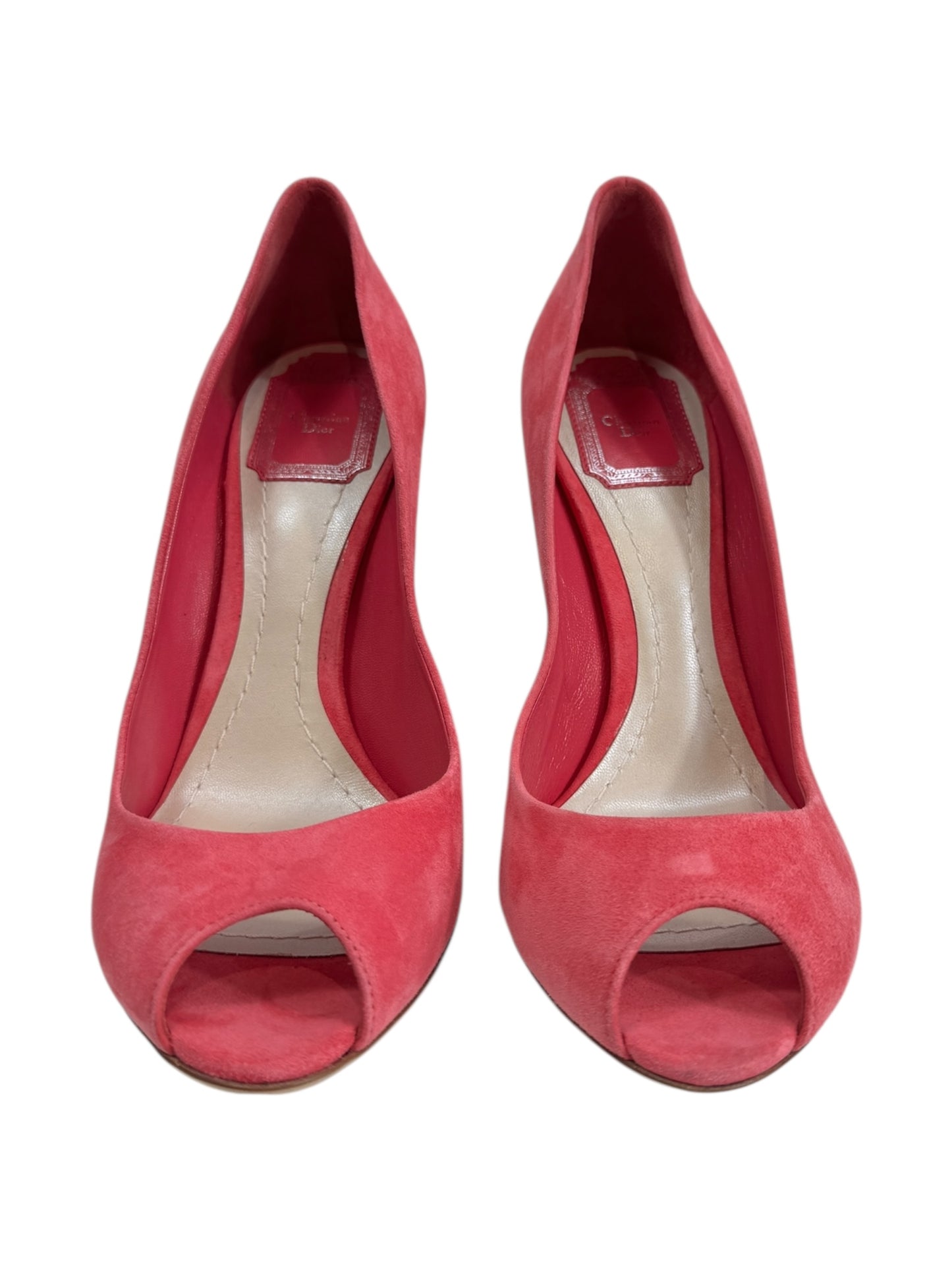 Christian Dior pink suede pumps metallic gold