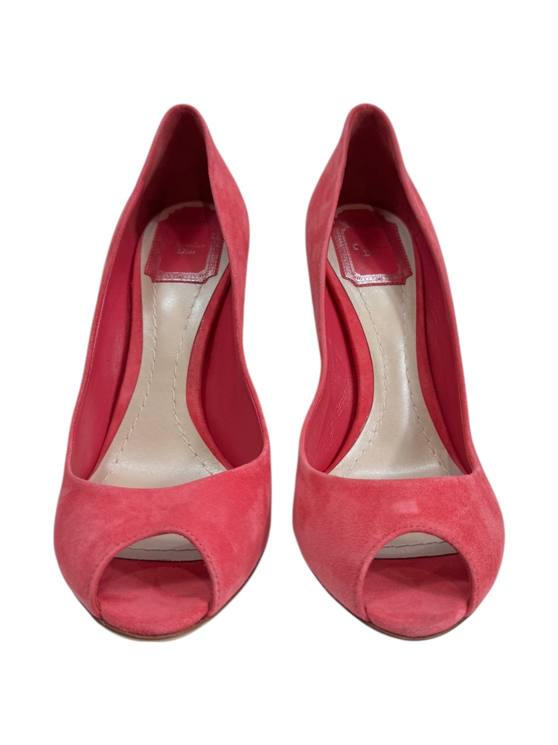 Christian Dior pink suede pumps metallic gold
