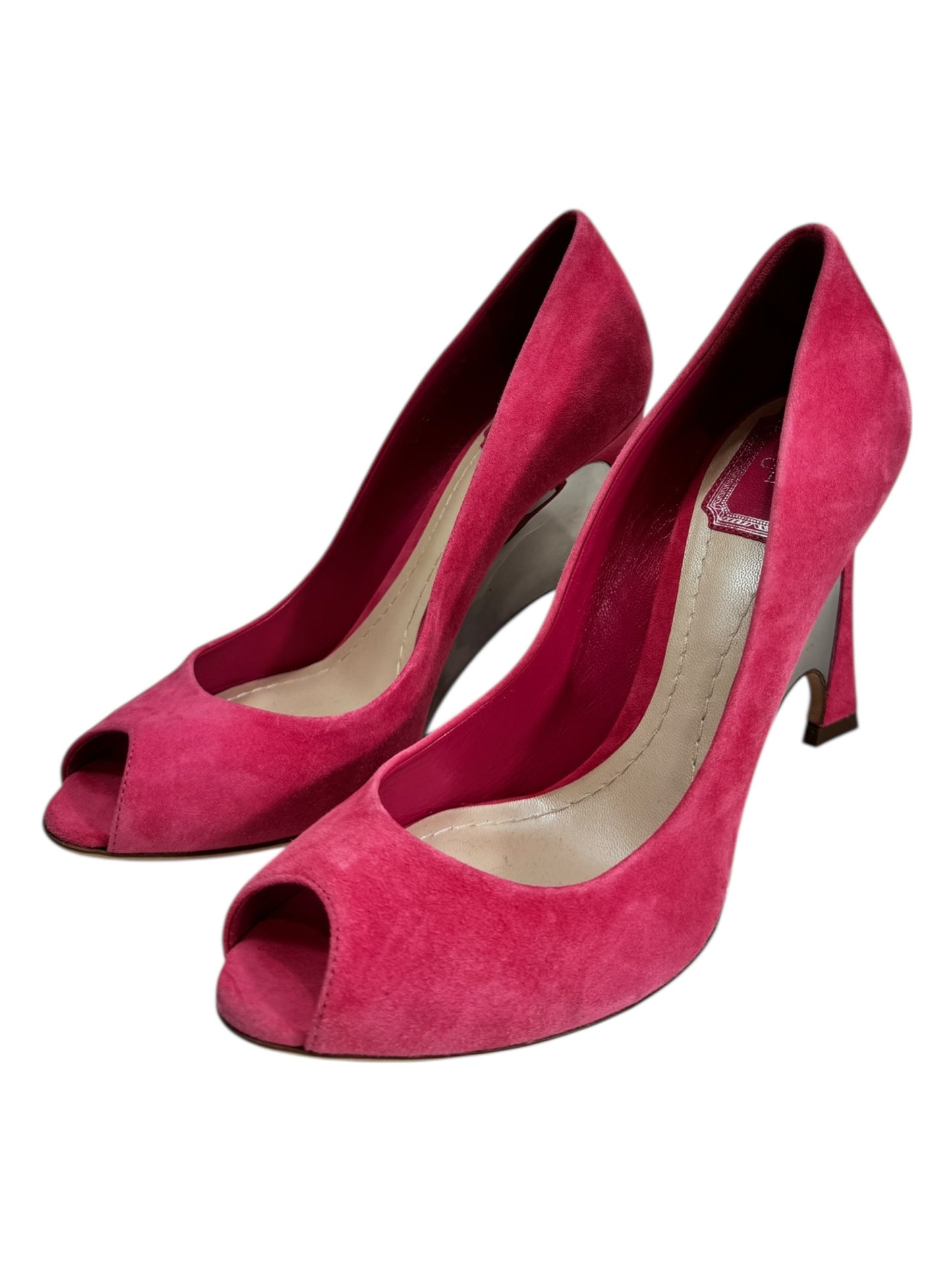 Christian Dior pink suede pumps metallic gold