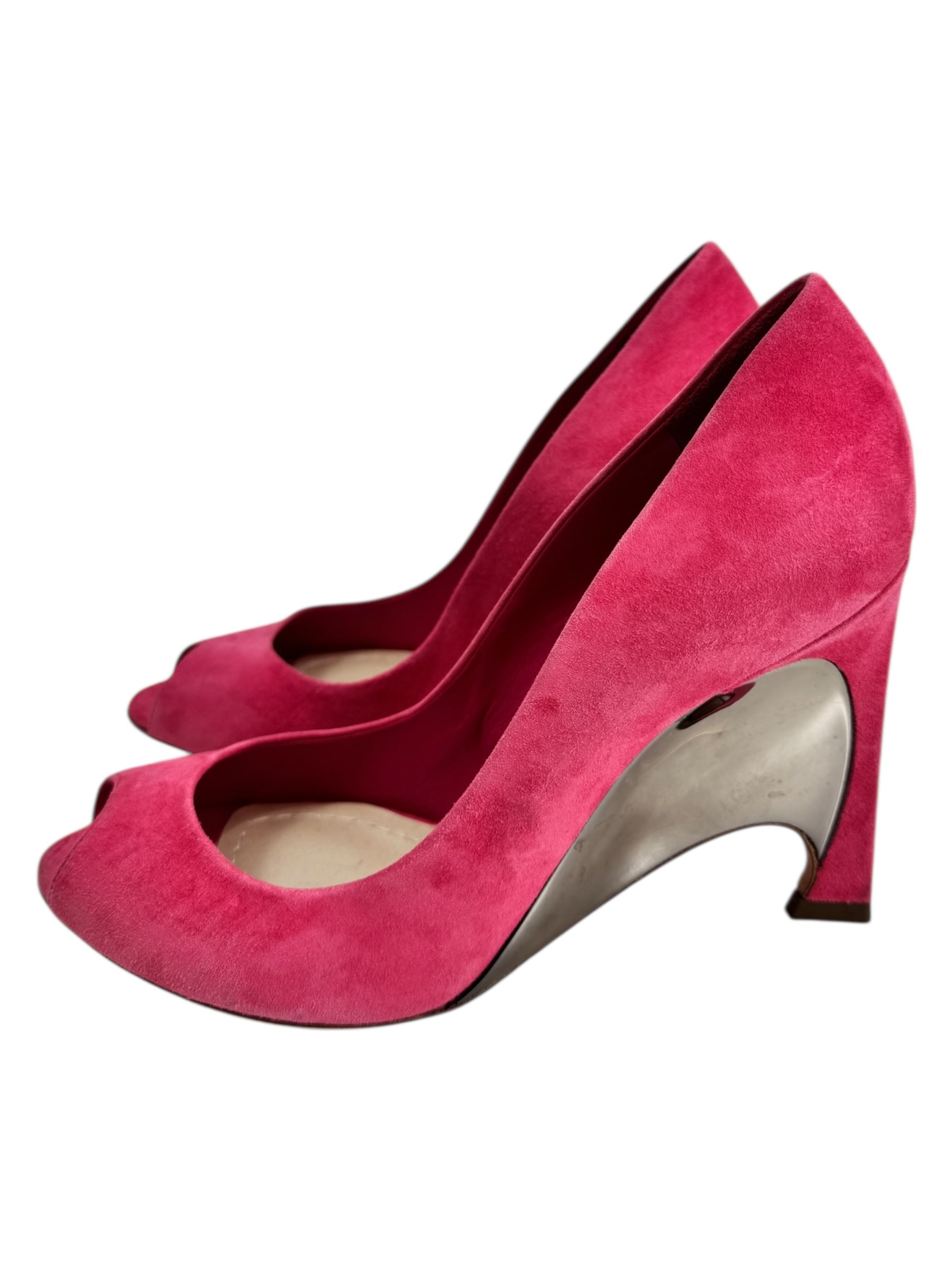 Christian Dior pink suede pumps metallic gold