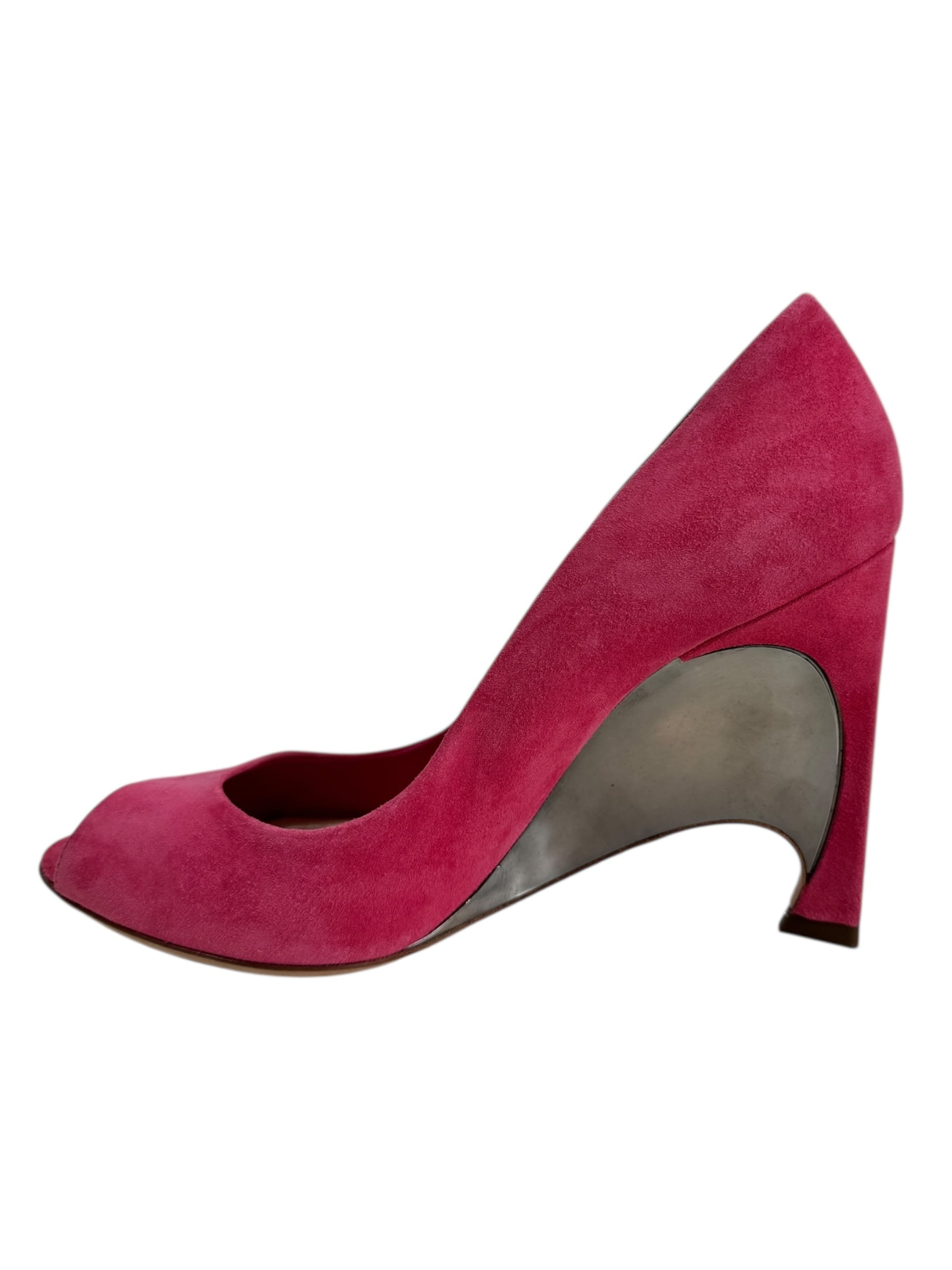 Christian Dior pink suede pumps metallic gold