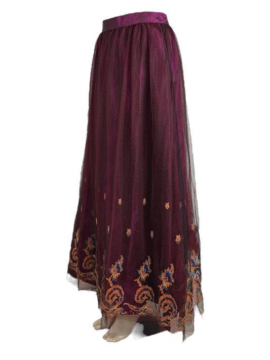 Christian Lacroix - Autumn/Winter 1996-1997  - Long fuchsia taffeta skirt, embroidered tulle overskirt