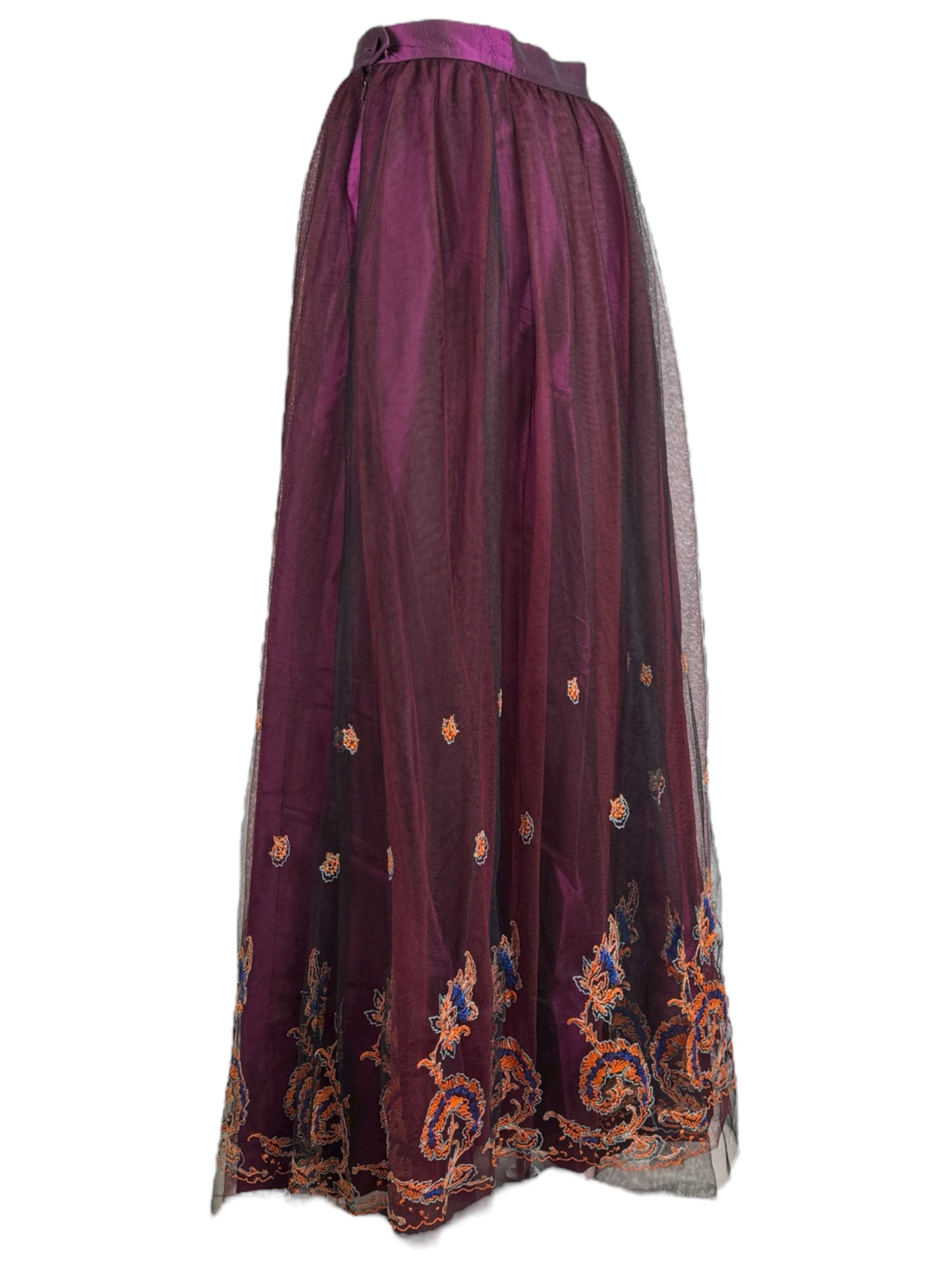 Christian Lacroix - Autumn/Winter 1996-1997  - Long fuchsia taffeta skirt, embroidered tulle overskirt