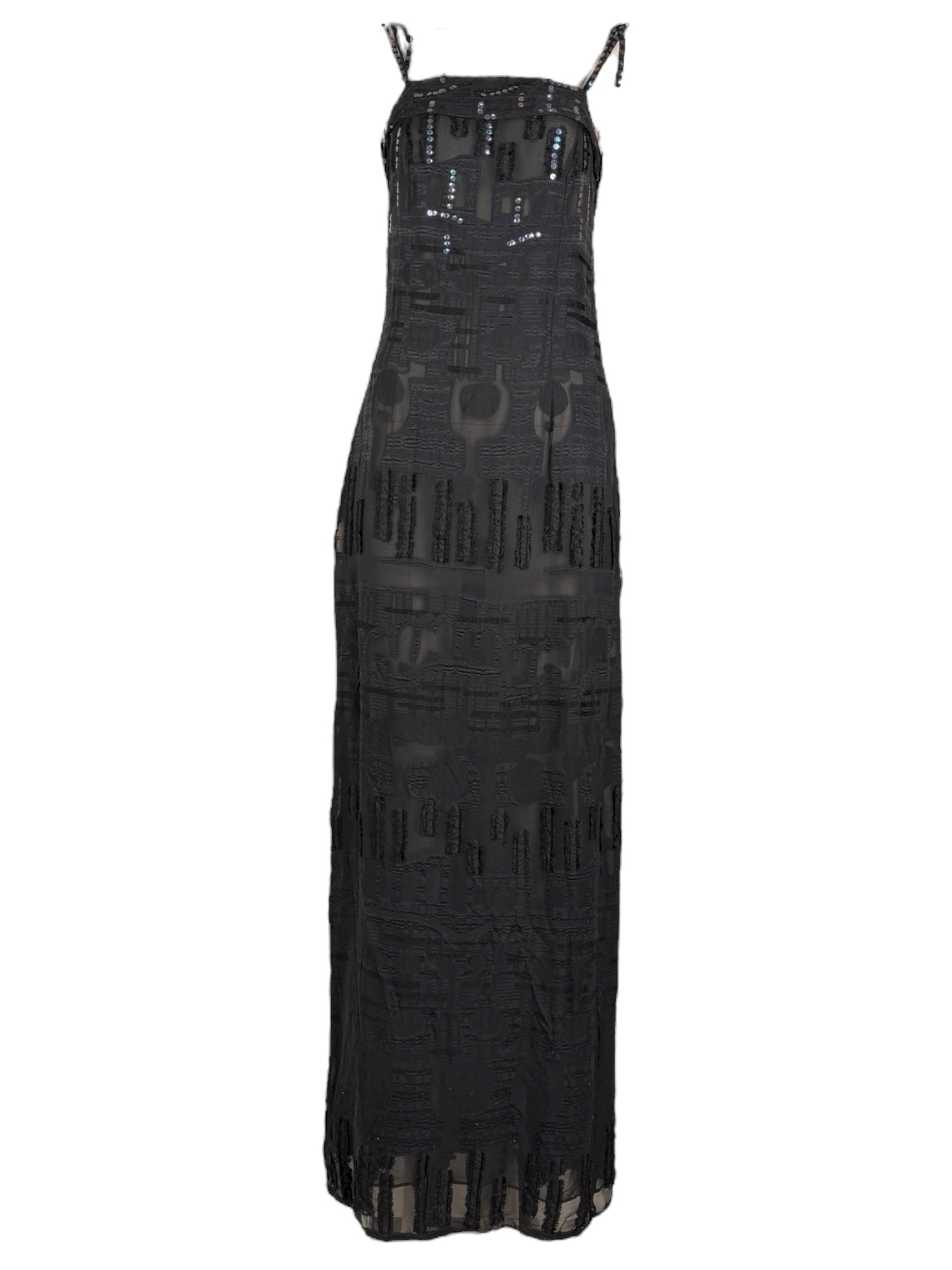 Christian Lacroix - Spring/Summer 2000 - Long dress with thin straps in black silk chiffon
